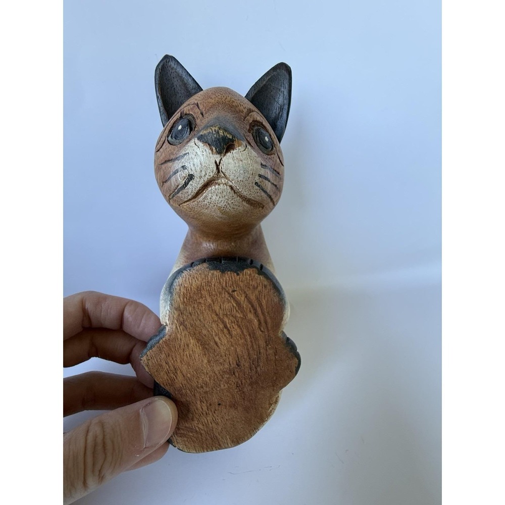 Vintage Life-size Solid Wooden Cat Looking Down Figurine for High Shelf/ Mantel